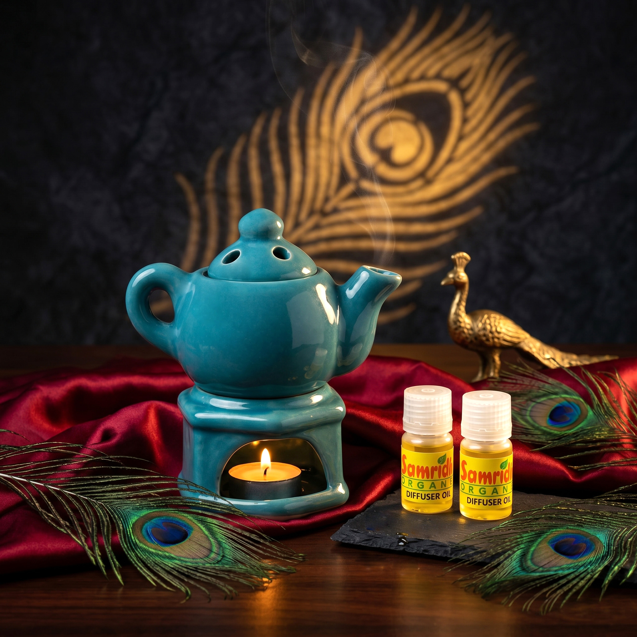 Samridhi Organic Premium Blue Tea Kettle Ceramic Diffuser Set
