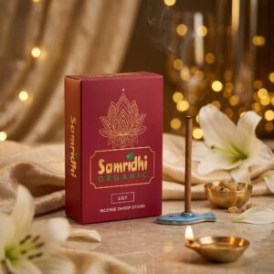 Samridhi Organic Lily Incense Dhoop Sticks Pack with Ceramic Holder
