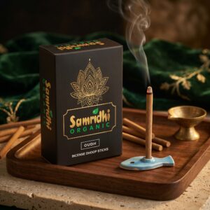 Samridhi Organic Oudh Incense Dhoop Sticks Pack with Ceramic Holder