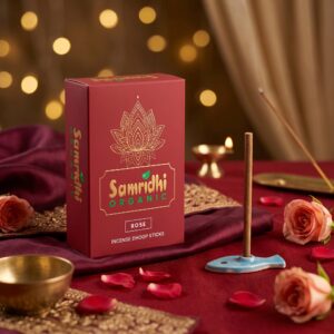 Samridhi Organic Rose Incense Dhoop Sticks Pack with Ceramic Holder