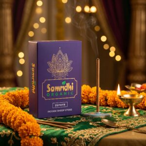 Samridhi Organic Zephyr Incense Dhoop Sticks Pack with Ceramic Holder